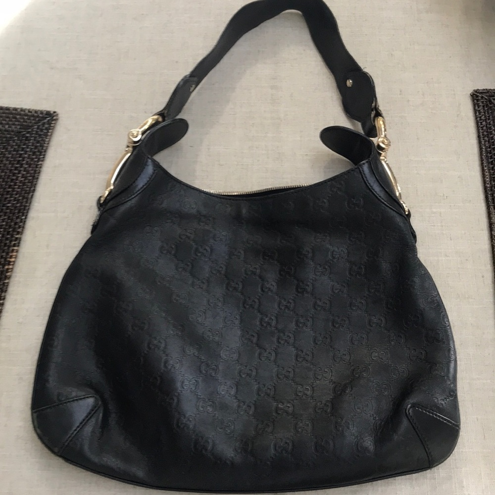 Black Leather Horsebit Gucci Hobo